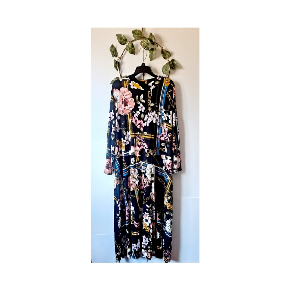 Modx 2x plus size dress Midi Shift Floral and chains print viscose 3/4 sleeves